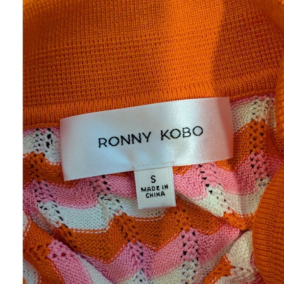 NWT Ronny Kobo Tallys Knit Top Orange‎ Pink White Chevron button down size S - Picture 6 of 10